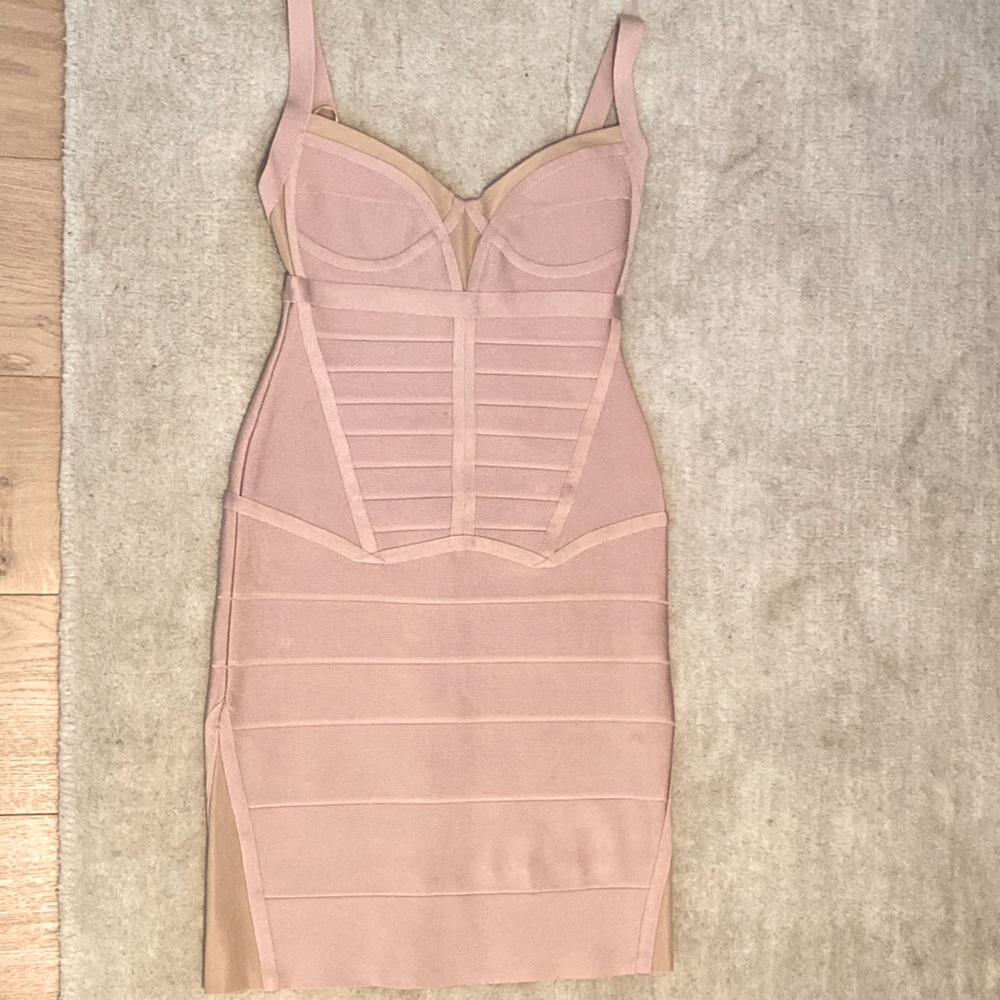 Herve Leger pink/nude dress